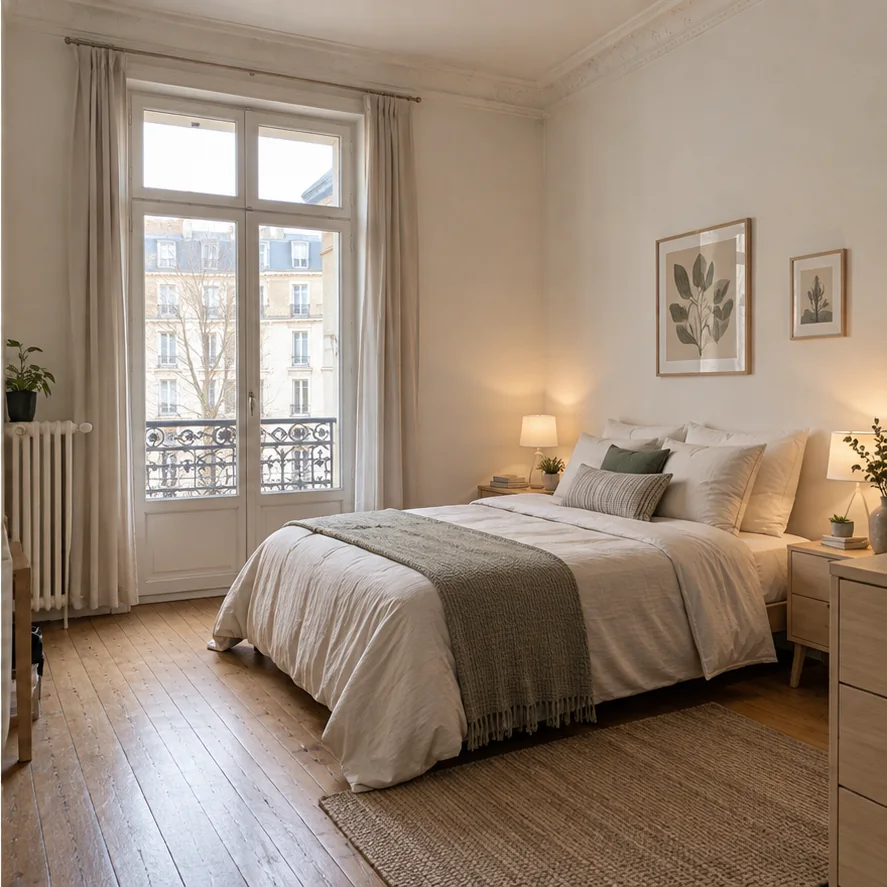Chambre rangée et modernisée